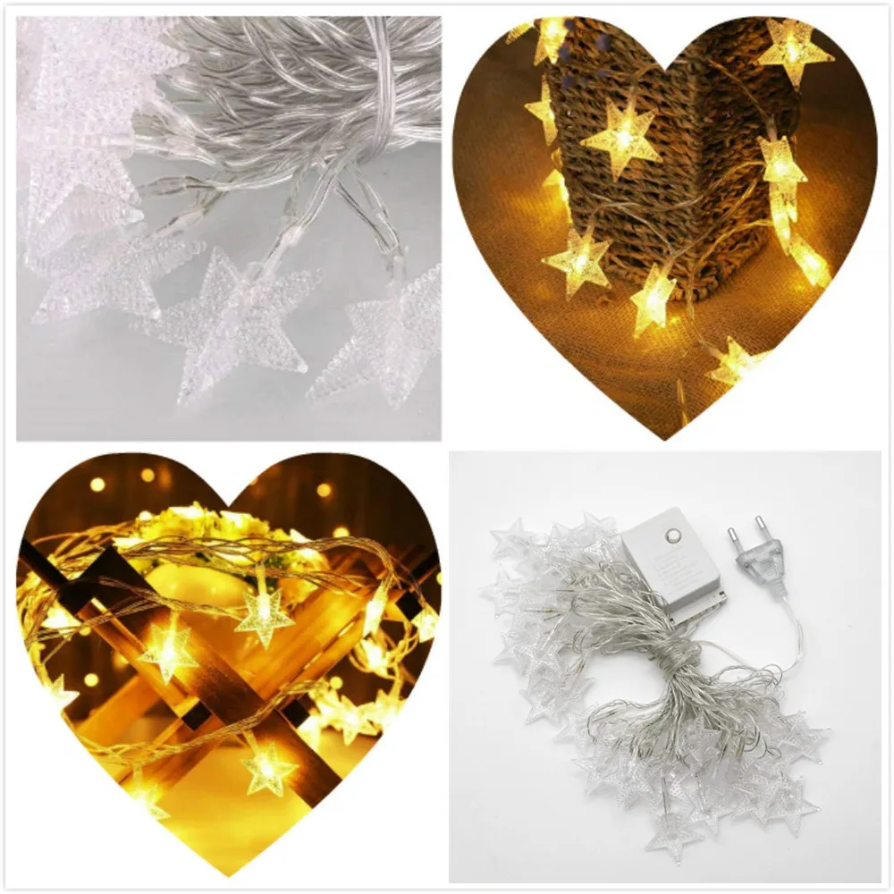 Звездные гирлянды 220 В ЕС plug сказочные световые украшения с 6 м 40 прозрачные