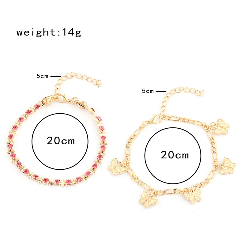 

Fashion Simple sweet pink claw chain copper ornaments butterfly tassel foot ornaments multi-layer 2 piece set anklet