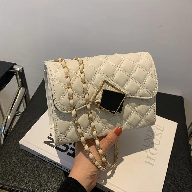 

Женская сумка на цепочке Xiaoxiangfeng Lingge, новинка 2021, модная Корейская Повседневная модная сумка-мессенджер на одно плечо, маленькая квадратная ...