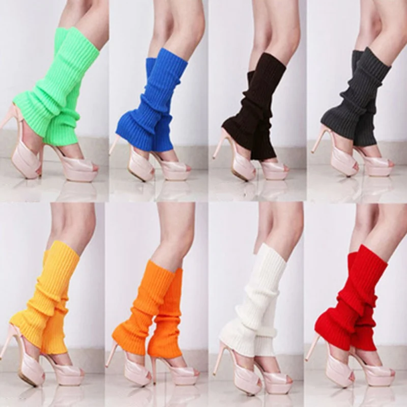 Autumn Winter European and American Fashion Women Knitted Leg Warmer Solid Color Bright Wool Socks Warm Boot Outdoor | Женская одежда