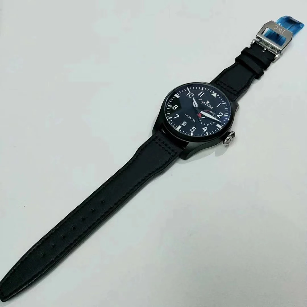 

Classic New Men Automatic Mechanical Classic Big Pilot 46mm Le Petit Prince 7 Day Power Reserve Black Canvas Leather Watch