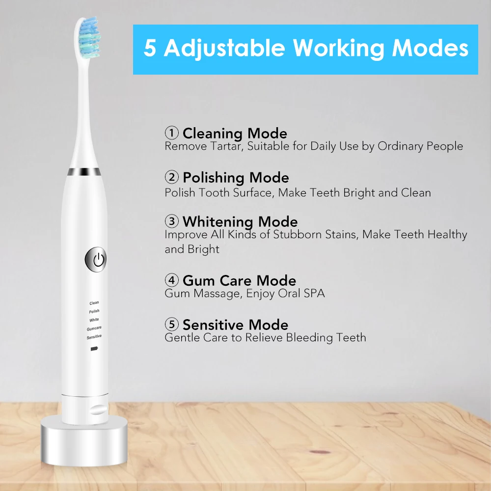 Powerful Electric Toothbrush USB Rechargeable Waterproof 5 Mode Smart Toothbrush Timer Teeth Whitening Oral Care Dental Tool Set enlarge
