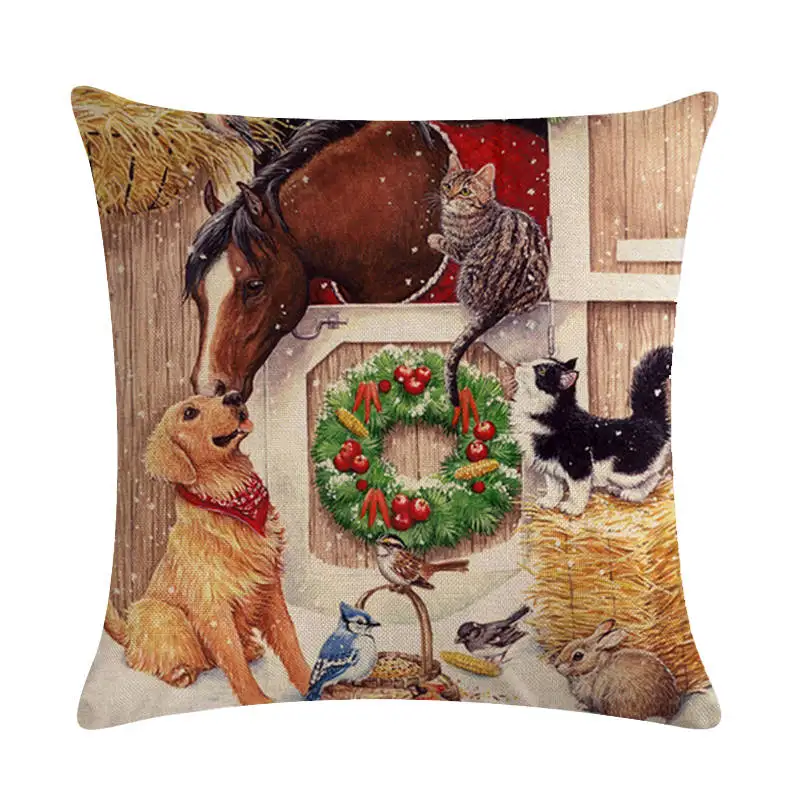 Чехол на рождественскую подушку с рисунком лошади кошки дизайнерский