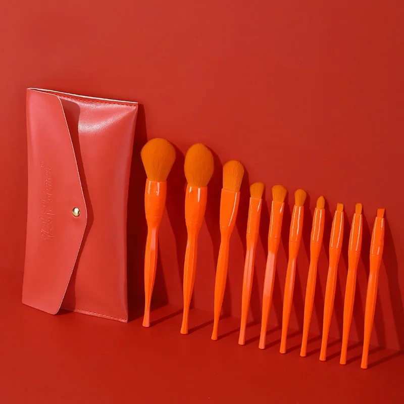 

BANFI 10Pcs Orange Makeup Brushe Patent for diamond glue sticks in six colors eyeshadow brush Combo foundation beauty