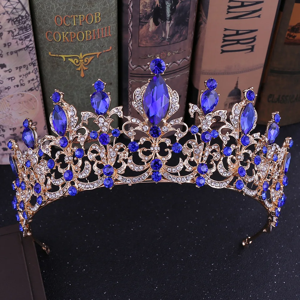 Baroque Blue Crystal Tiaras And Queen Crowns Wedding Hair Accessories Bridal Crown Headpiece Bride | Украшения и аксессуары