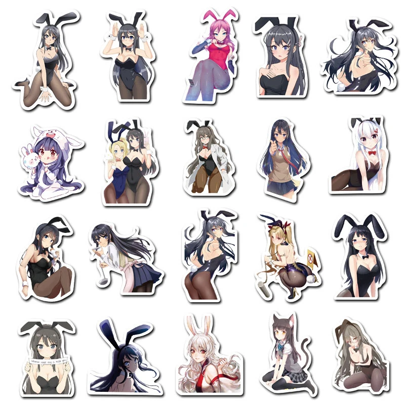 50PCS Cute Character Bunny Girl Graffiti Funny Anime Sticker For Car Luggage Laptop Fridge Skateboard Bicycle Decor Stickers | Игрушки и