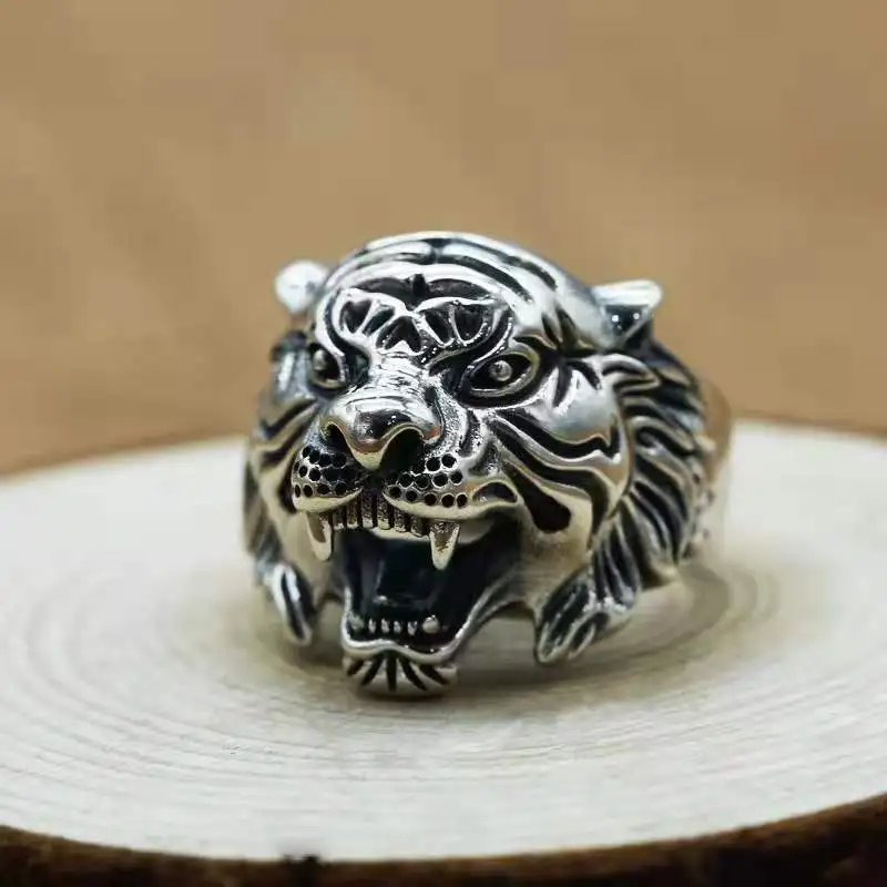 

Trend Creative Natural Jewelry European and American Domineering Tiger Head Ring for Men Personality Retro Fashion Ring