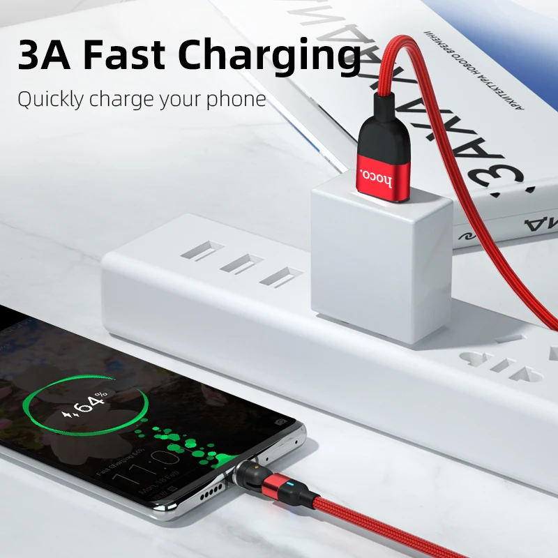 Фото Магнитный кабель Hoco Micro USB Type-C для Xiaomi Huawei с поворотом на 540 градусов быстрой Магнитный кабель Hoco Micro USB Type-C для Xiaomi Huawei с поворотом на 540 градусов быстрой