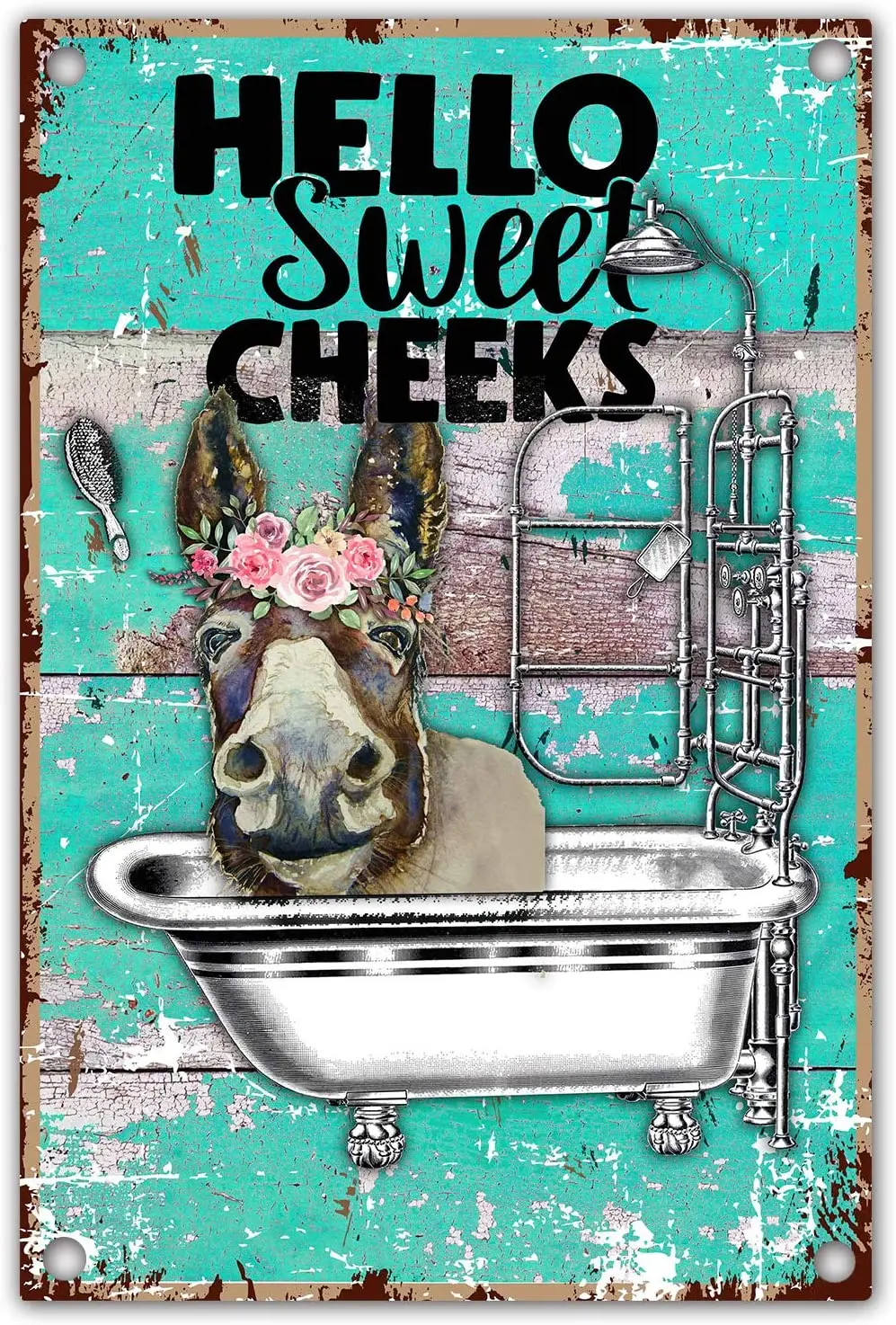 

Hello Sweet Cheeks Donkey Funny Bathroom Quote Retro Farmhouse Metal Tin Sign for Office/Home/Classroom Bathroom Decor 8X12Inch