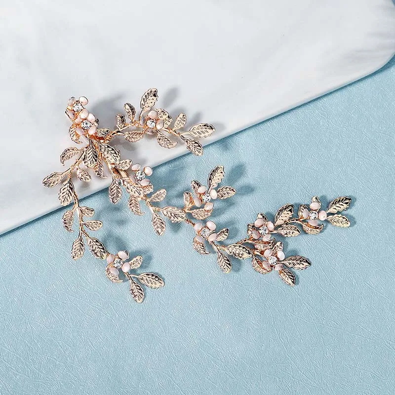 

GETNOIVAS Luxury Handmade Gold Imitation Pearl Rhinestone Hairpins Leaf Hair Clips Bride Wedding Hair Jewelry Accessory SL