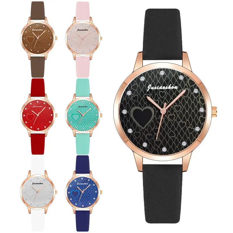 

Hot Fashion Rhinestone Hearts Leather Wrist Watch Women Watches Ladies Watch Clock Gift Reloj Mujer Zegarek Damski