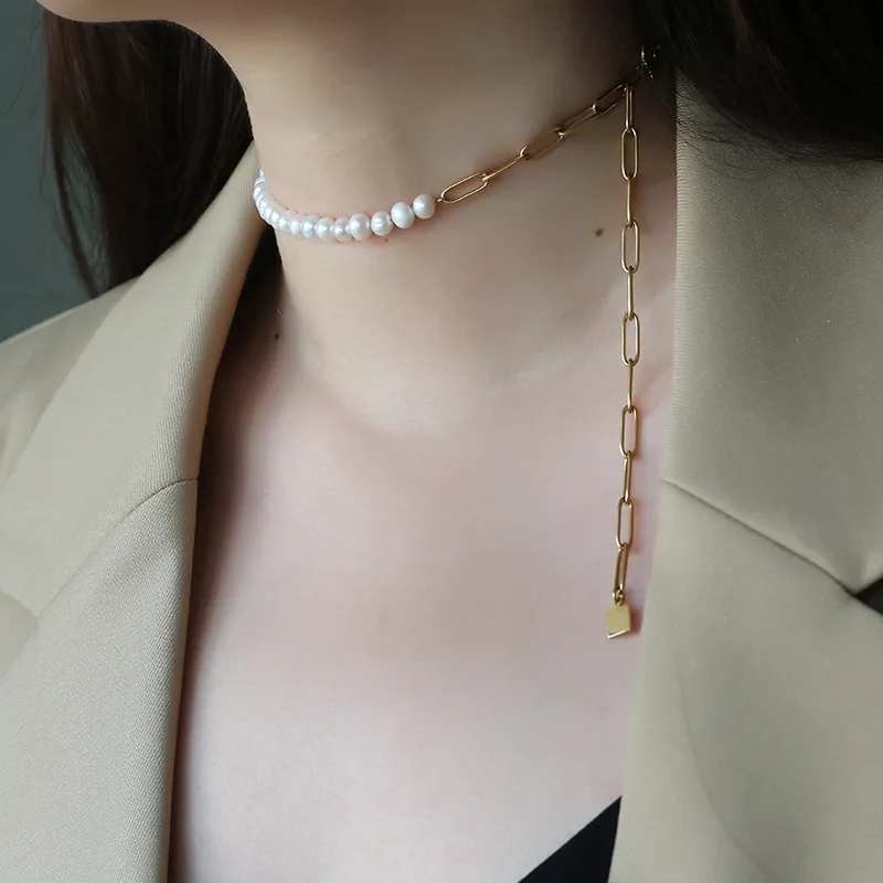 Amaiyllis 18K Gold Natural Freshwater Pearl Clavicle Necklace Color Chain Bracelet For Women Jewellry 18k Gift | Украшения и