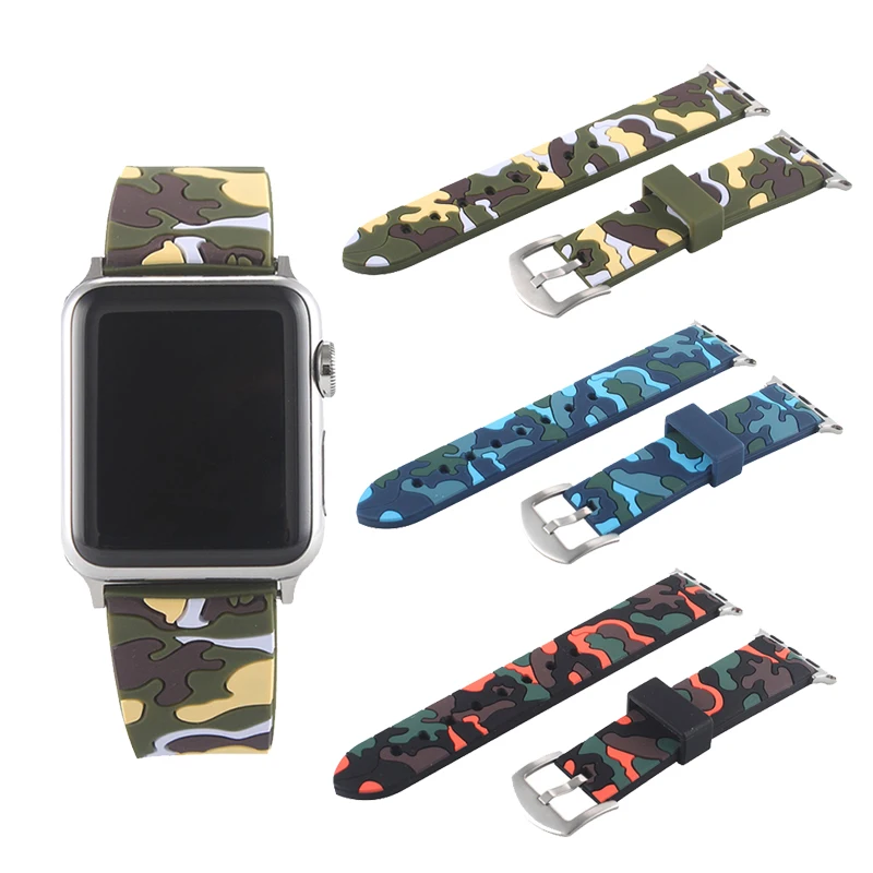 Силиконовые камуфляжные часы полосы для Apple Watch ремешок 38 мм 42 спортивных часов 40