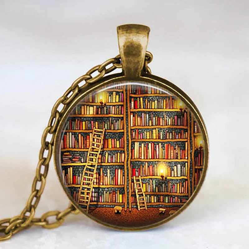 23 New Fashion Necklace Glass Dome Vintage Library and Books Pendants Necklace For Students Teachers And Librarians Necklace - Окраска металла: 23