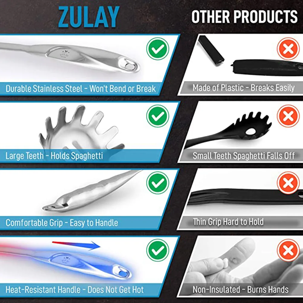 

Kitchen Pasta Server Stainless Steel Spoon with Ergonomic Handle for Spaghetti Noodles ADW889