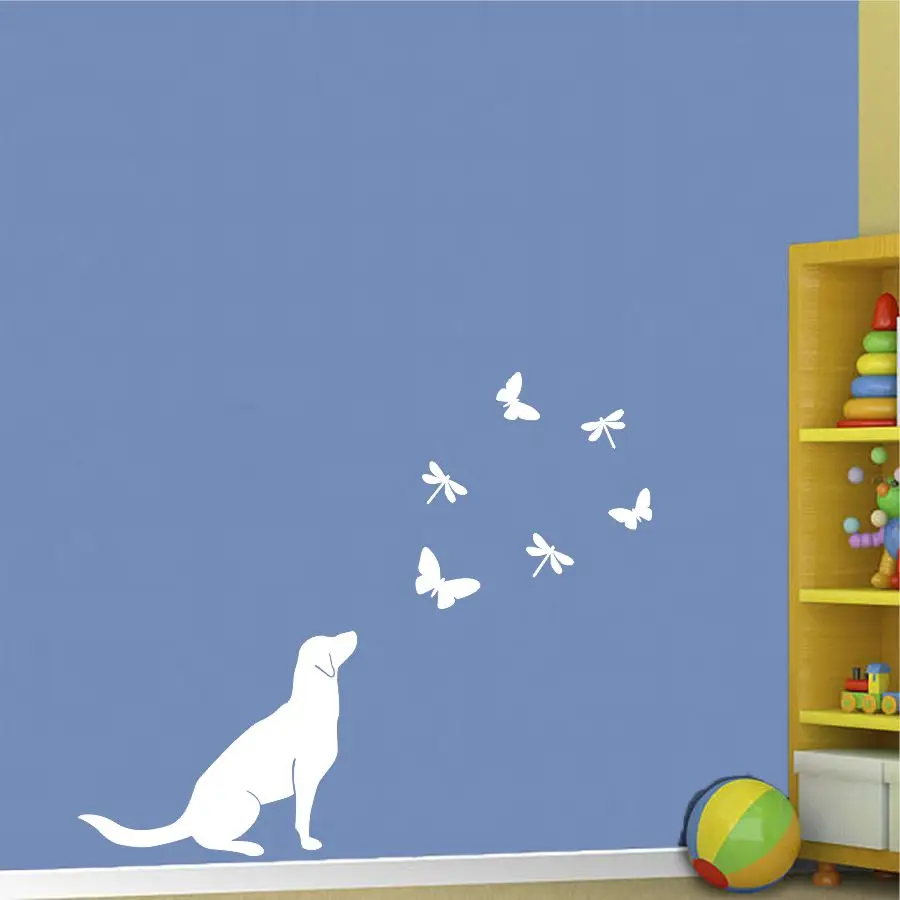 Cat Dog and Butterfly Wall Sticker Art Vinyl Dachshund Decal for Kids Nursery Room Decor Funny Home Removable DIY Wallpaper Gift | Дом и сад