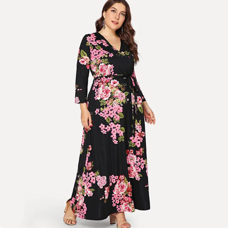 

Plue Size Half Sleeve Women's Dress Sexy Boho Deep V Neck Maxi Dresses Fashion Bohemia Flower Print Tunic Ladies Dress Vestidos