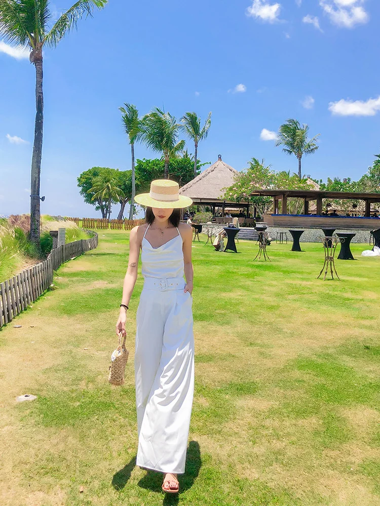 Женский сексуальный комплект из топа и брюк однотонный белый топ с открытыми