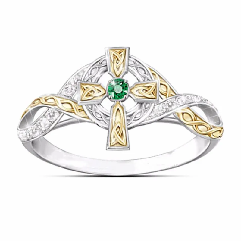 

Fashion Cross Micro Inlaid Green Zircon Women's Ring Popular Romantic Valentine's Day Banquet Accessories Gift Wholesale