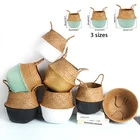 Декоративная плетеная корзина в стиле бохо, Складной Подвесной цветочный горшок из ротанга, кашпо плетеная корзина для хранения, корзина для корзин