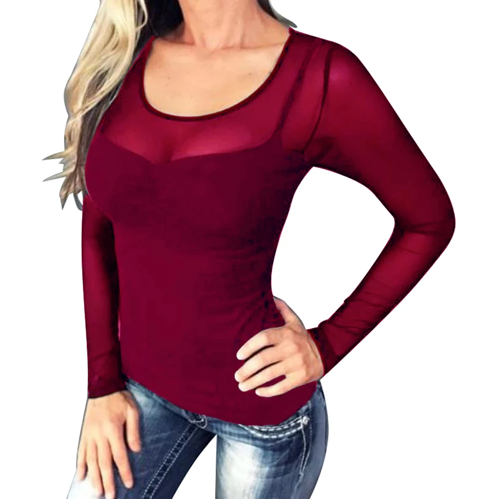 Женское Сетчатое боди с длинным рукавом круглым вырезом и глубоким |