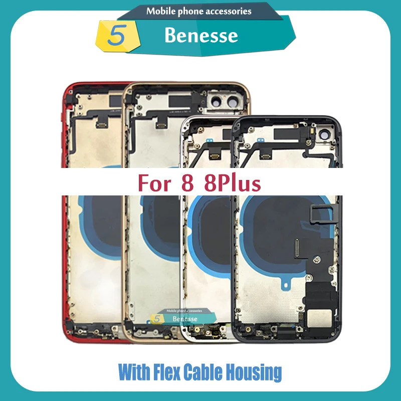 

Full Housing for iPhone 8 8Plus Plus Back Glass Battery Cover Middle Frame Chassis with Flex Cable Assembly Replacement CE US