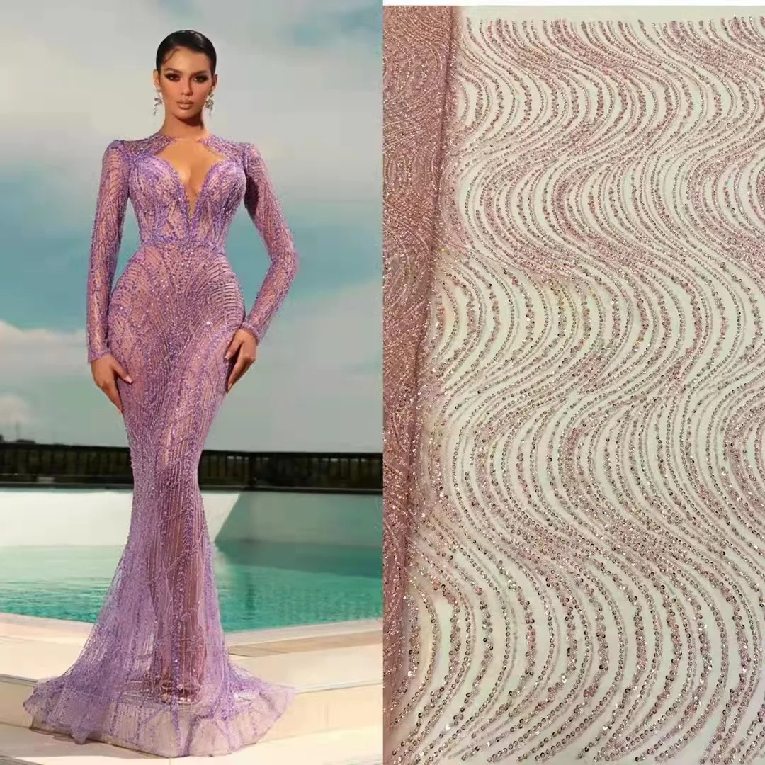 

5 Yard/ Lot Seuqins and Beads Lace Fabric 130cm Width Dress Bridal Lace Fabric Sequins Beads Read Stock