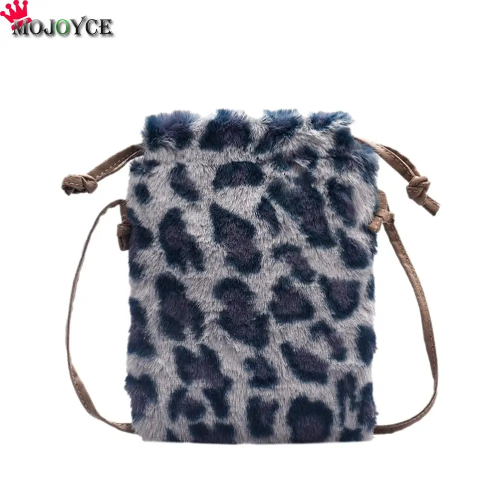 

Popular Simple Female Daily Bag Lady Shoulder Crossbody Bag Animal Printed Plush Drawstring Mini Purse Money Bag
