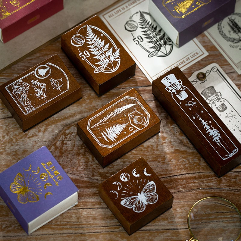 Винтажные травы в лесу украшение виде Луны отметка для скрапбукинга