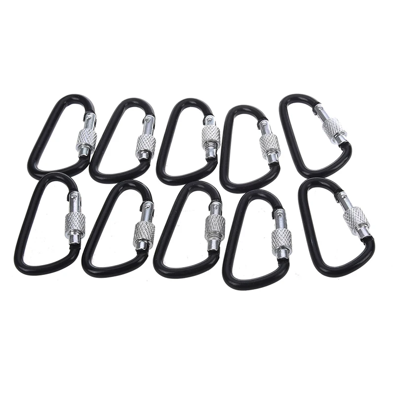 

10 D Black Aluminum Screw Lock Carabiner Hook Keychain Keyring Camping Climbing