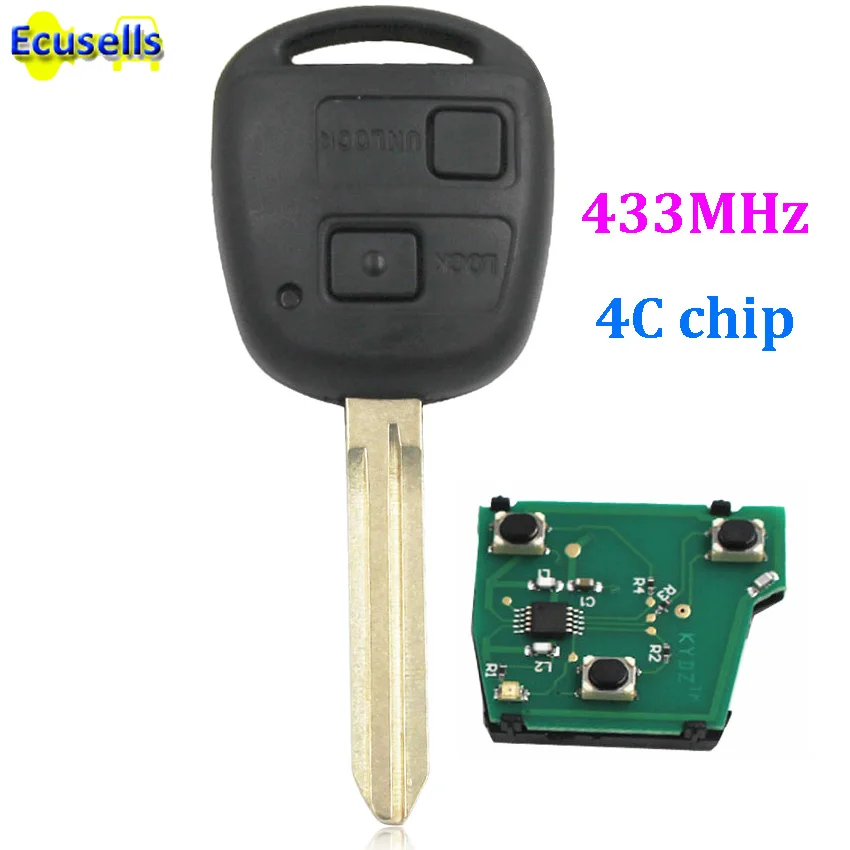 Бесключевой вход 2 кнопки дистанционный смарт ключ брелок для Toyota Camry Prado 433MHZ с 4C