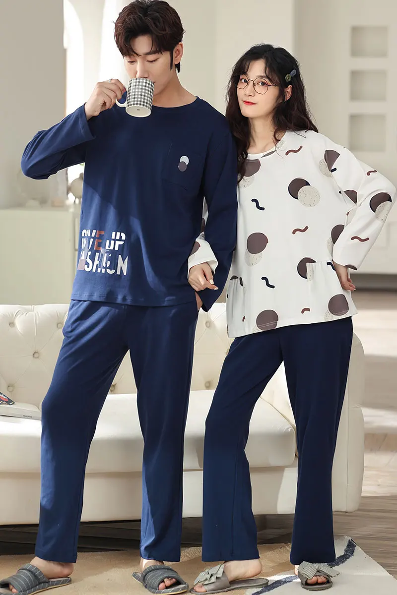 Новинка 2021 осенне-зимние хлопковые Пижамные комплекты для влюбленных стильная
