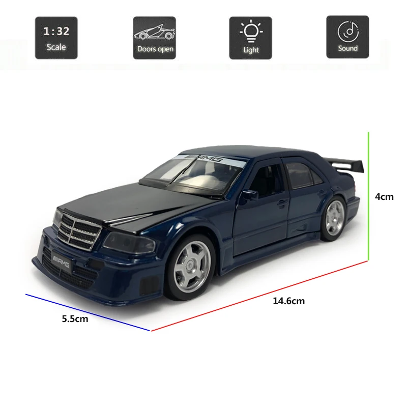 HOMMAT 1:32 Mercedes C-class AMG черная модель автомобиля литая под давлением игрушка подарок