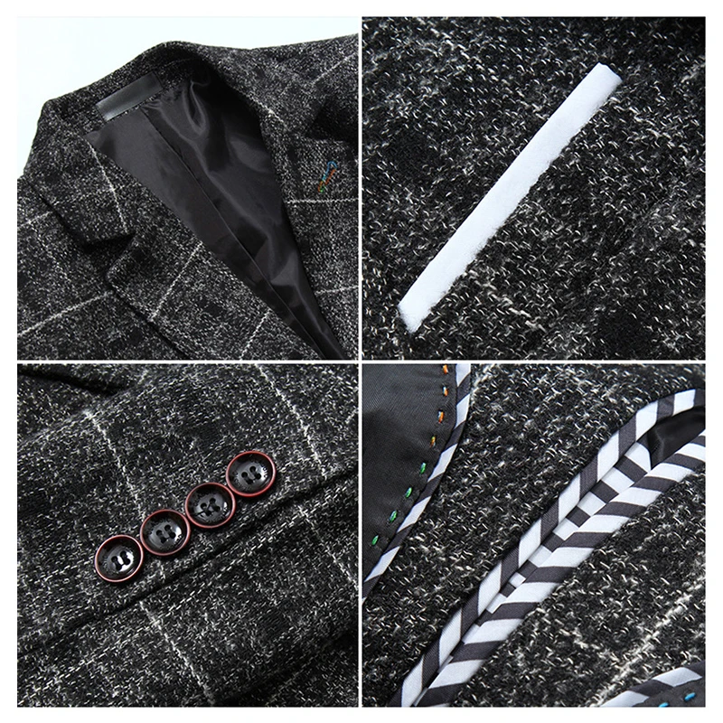 Костюм мужской Клетчатый из 3 предметов черный синий желтый