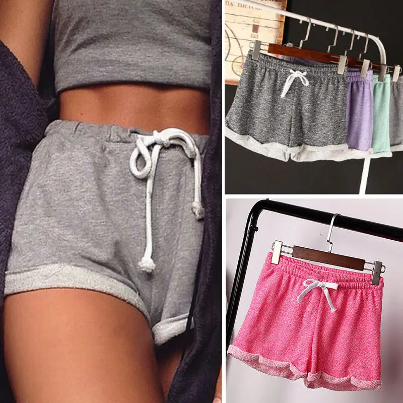 Женские летние спортивные хлопковые шорты для бега с эластичной резинкой на