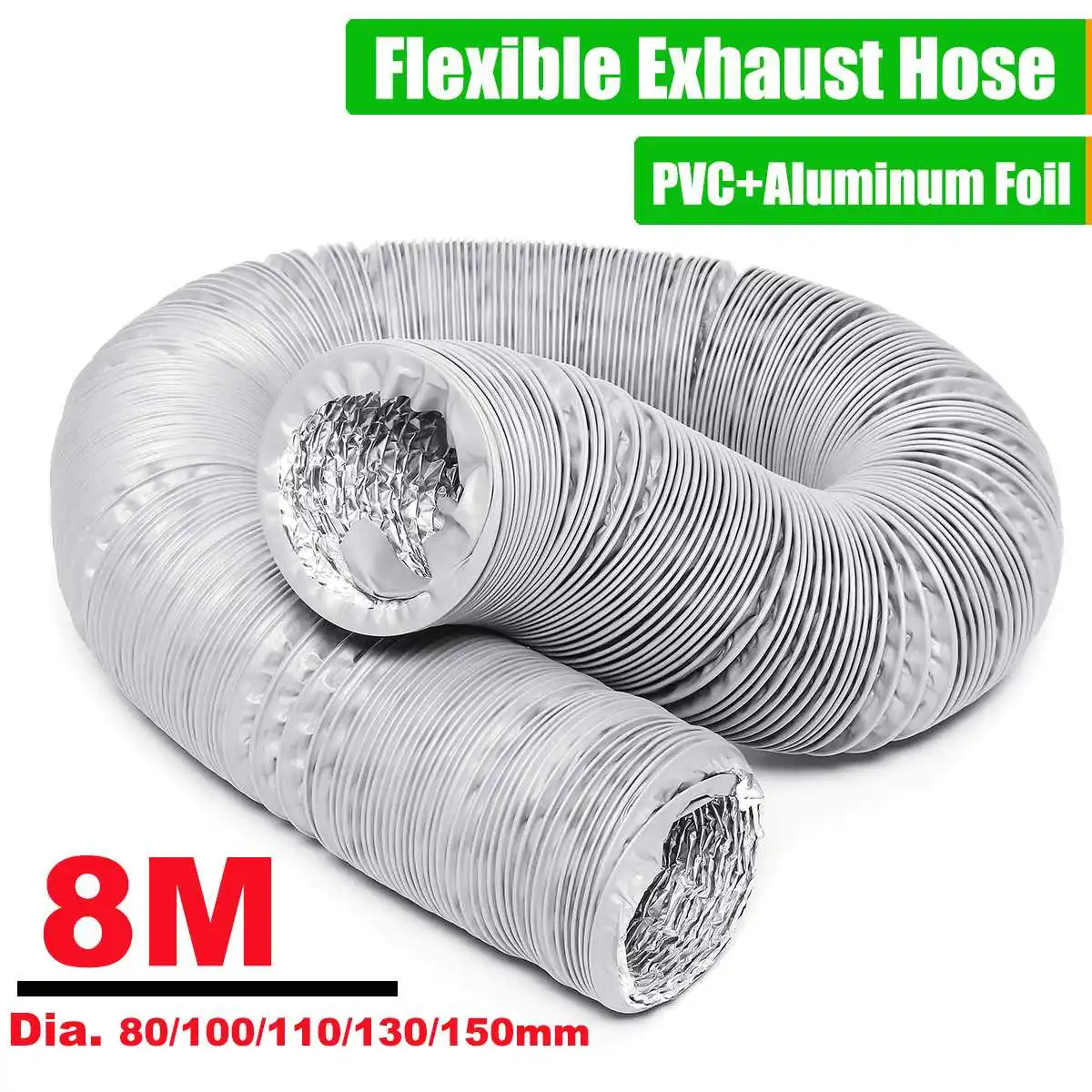 

New 8M Flexible Exhaust Vent Hose Tube Air Conditioner Window Vent Pipe 150/130/110/100/80mm