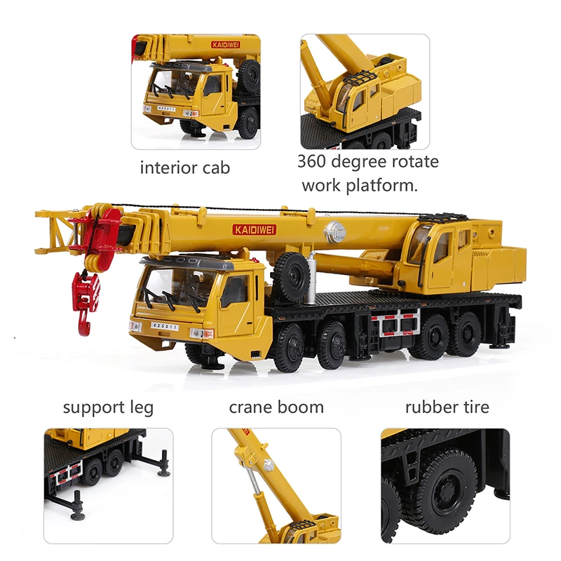 

1:55 Diecast Mega Crane Lifter 360 Degress Rotate Work Platform Crane With 4 Front Wheel Steering Engineering Car Model kid Toys