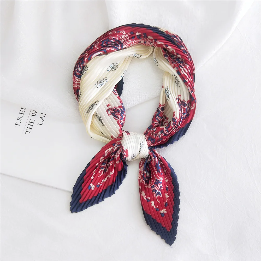 

New Square Crinkle Silk Scarf Women Leopard Print Crumple Neck Wear Pleated Flower Handkerchief Foulard Sexy 55*55cm Luxury Band