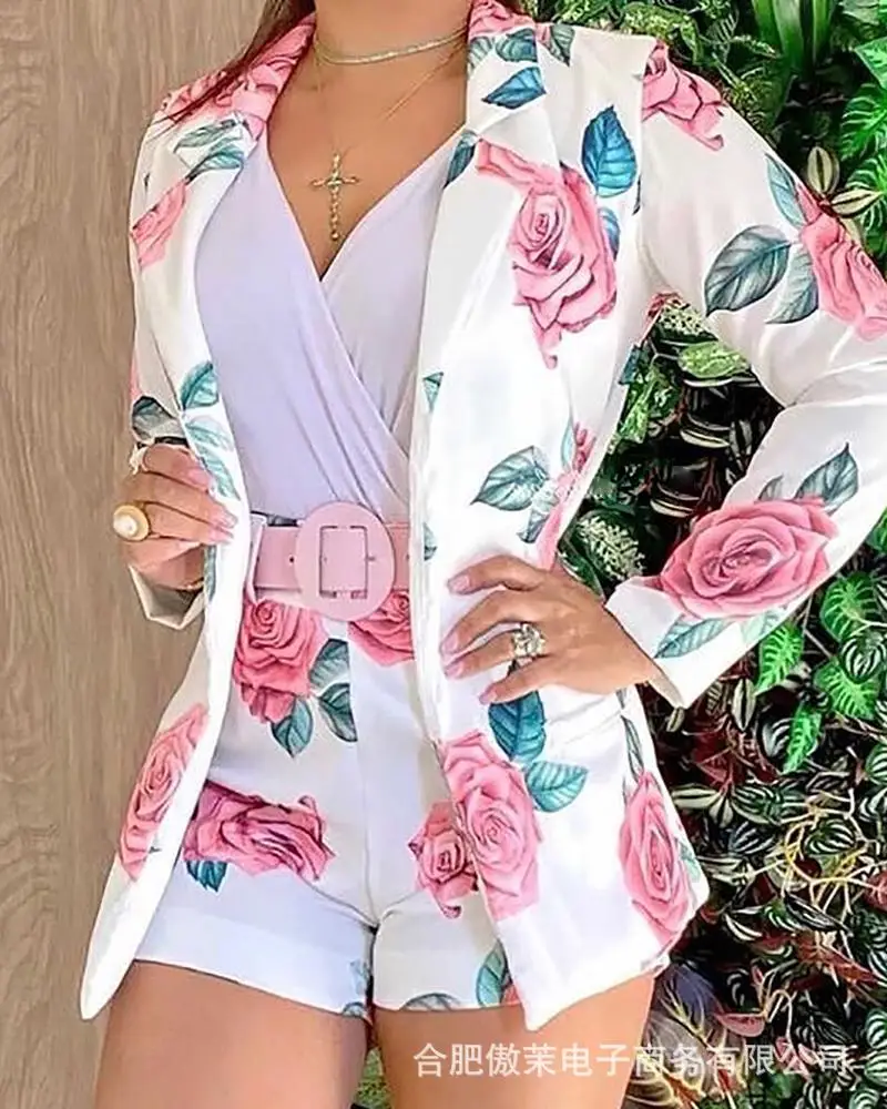 

Женские широкие шорты с цветочным принтом и длинными рукавами