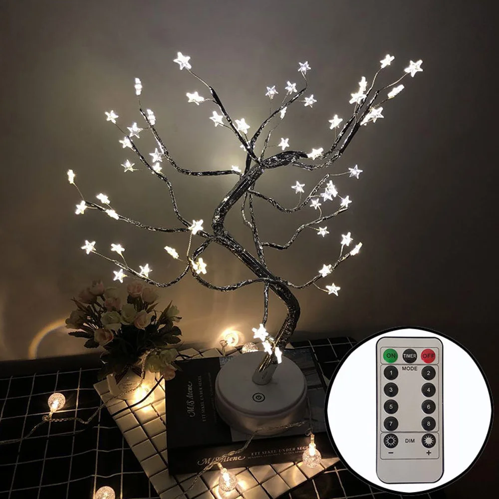 

LED Decorative Light Girl Room Stars Shine Tree Sleeping Lamp Small Night Light Bedroom Bedside Table Lamp