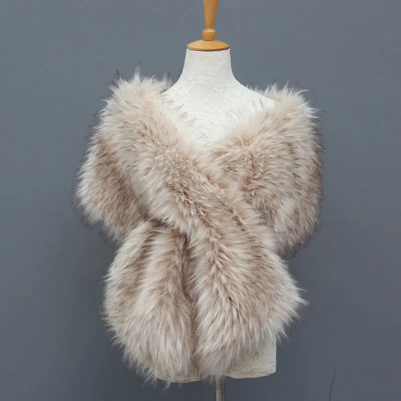 beige raccoon Женский широкий меховой шарф Blinger из искусственного меха с воротником из искусственного лисьего меха, шаль из меха енота, зимняя женская мода, большие накидки - Цвет: beige raccoon