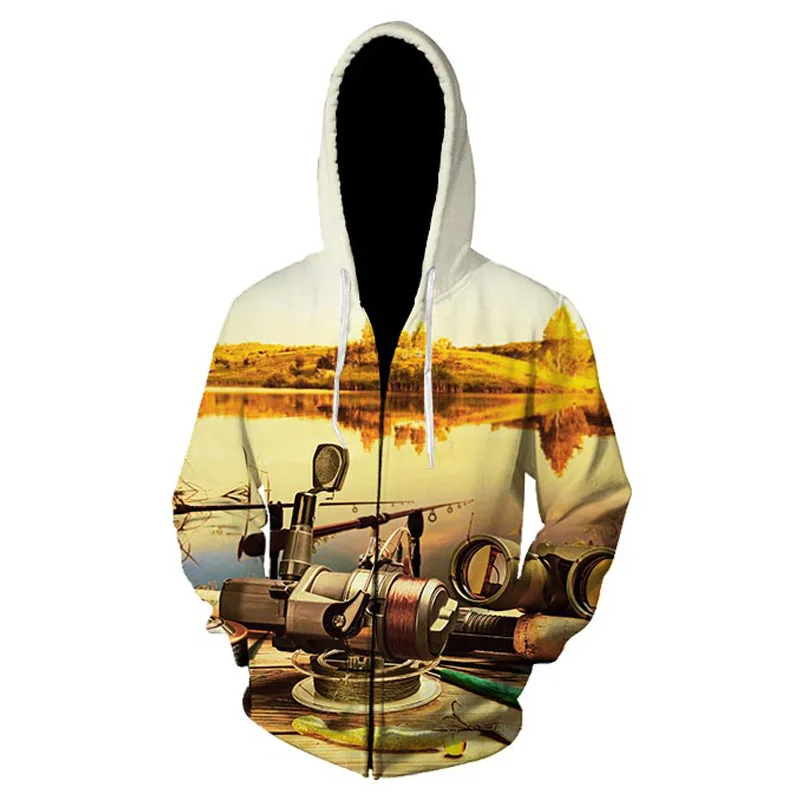 

Men Summer Fishing Clothing 3D Fish Printed Sweater Coat Outdoor Sport Warm Zipper Long Sleeve Jacket Cycling Fishing Clothes