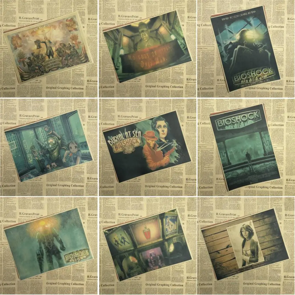 

Декоративный постер BioShock из крафт-бумаги для украшения дома, настенные наклейки с рисунком сердечника