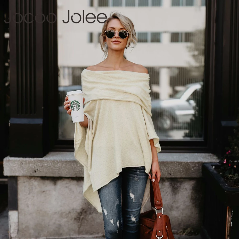Jocoo Jolee Модный Плащ, свитер с открытыми плечами, свободный, с вырезом лодочкой, повседневный вязаный свитер с рукавами летучая мышь, Chonpas Mujer Grande