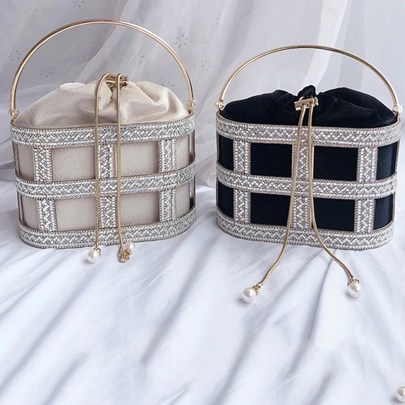 

Plaid Pearl Diamond Women Shoulder Handbag Wedding Party Purse Fashion Black Beige Color Ladies Eveing Money Coin Bags Minaudier