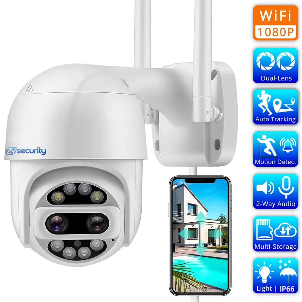 

IP-камера с двойным объективом, Wi-Fi, PTZ, 12X зум, 1080P
