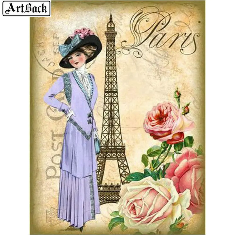 

ARTBACK Full Square Diamond Painting Paris Tower Scenery Beauty 5d round Resin Diamond Mosaic Crafts Embroidery Home Decor