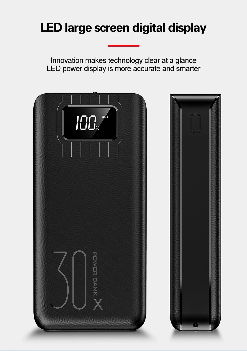 Power Bank 30000 мАч TypeC Micro USB QC Быстрая Зарядка power bank светодиодный дисплей портативное Внешнее зарядное устройство для redmi xiaomi