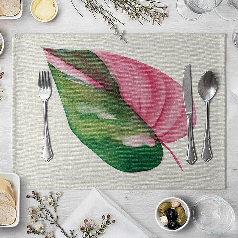 

Placemat for Dining Table Green Leaves Pattern Placemats for Kitchen Table Rectangle Linen Place Mats for Dining Table Mat