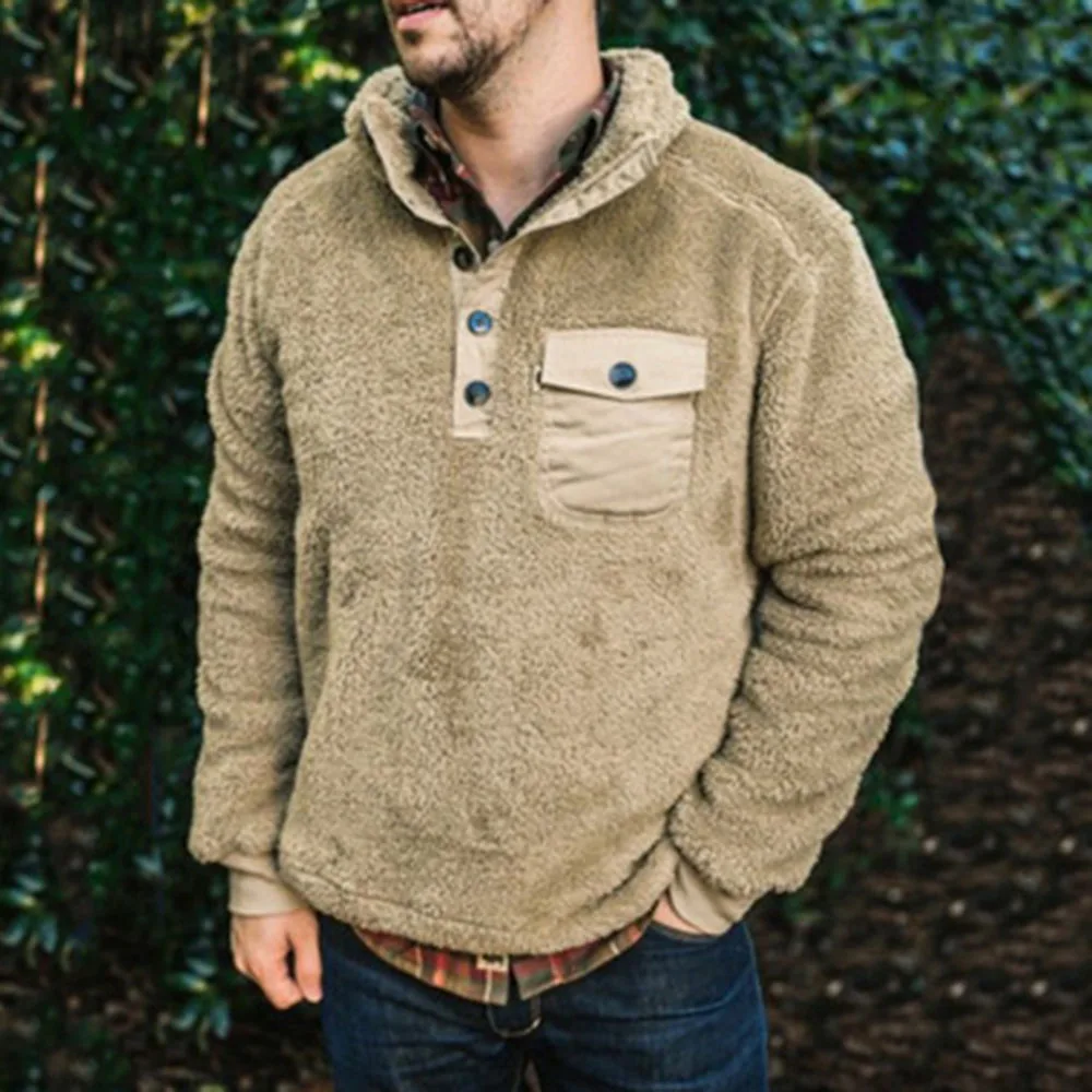 

Men's Autumn New Pullover Casual Fashion Simple Street Style Solid Color Long-sleeved Single-breasted Flannel Slim-fit Hoodies